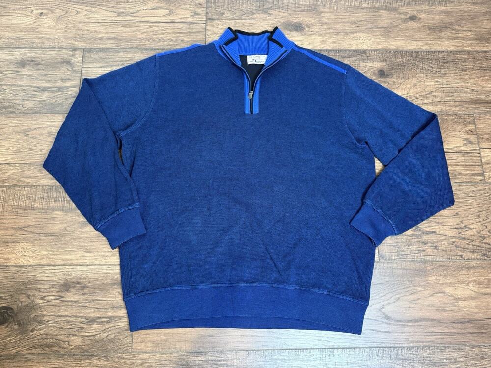 St Croix Knits Mens 1/4 Zip Sweater Blue Cotton Blend Made in USA Sz XXL
